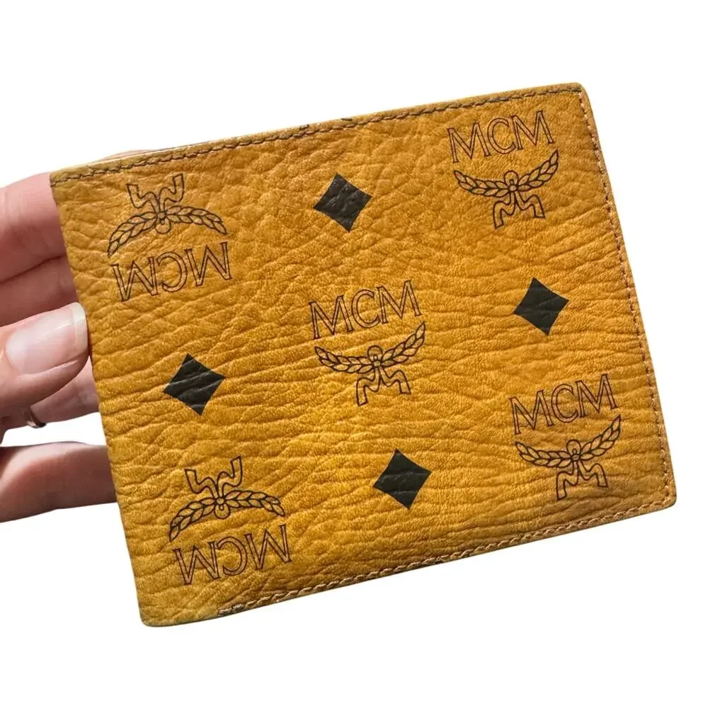 Auth. MCM Cognac Visetos Leather Bifold Wallet